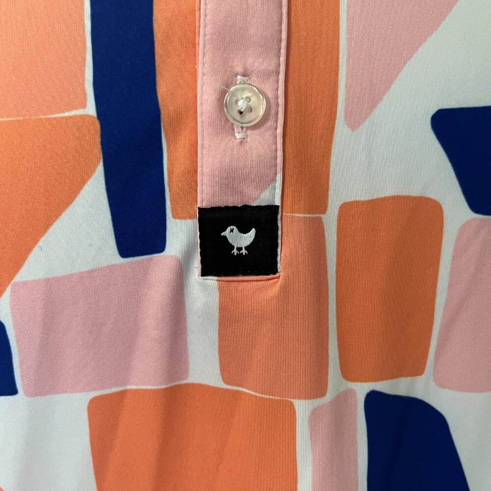 ⛳ Bad Birdie Men's Golf Polo Shirt L White Orange Blue Abstract Print 🏌️ - Picture 5 of 7